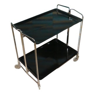 Folding Bar Cart in Black and Chrome from Dinett, 1960s For Sale