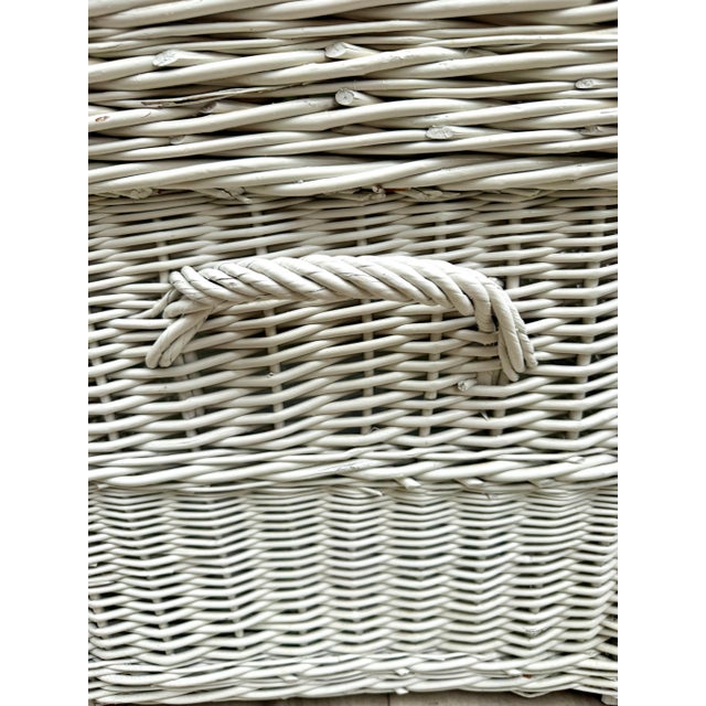 White Vintage White Wicker Blanket Chest Coffee Table With Glass Top For Sale - Image 8 of 12