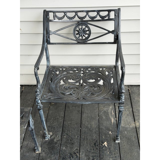 Vintage Star and Dolphin Double Settee Arm Chair Table With Filigree a Set of 3 For Sale In Chicago - Image 6 of 12