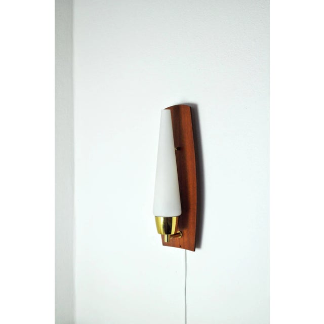 Scandinavian Modern Wall Light in Teak Brass and Opaline Glass, 1960s For Sale - Image 4 of 11