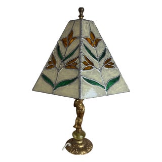 Vintage Lamp with Glass Lampshade For Sale