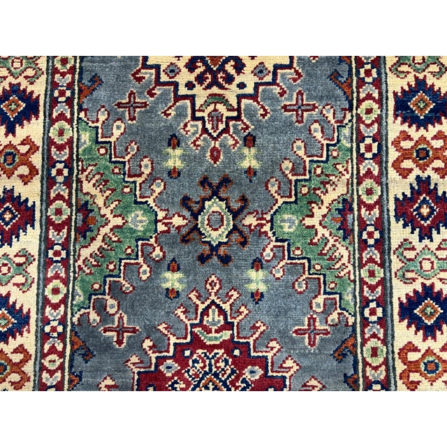 Gray, Cream and Red Kazak Wool Runner Rug, Tribal Hallway Rug, 2'10" X 6'7" For Sale - Image 6 of 15