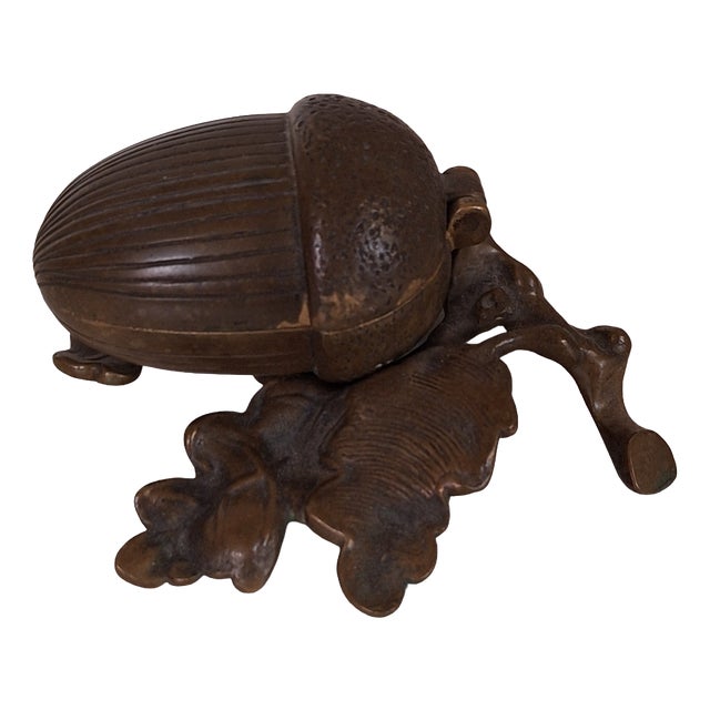 Antique Art Nouveau Lidded Box in the Shape of an Acorn on a Bronze Leaf, 1900s For Sale