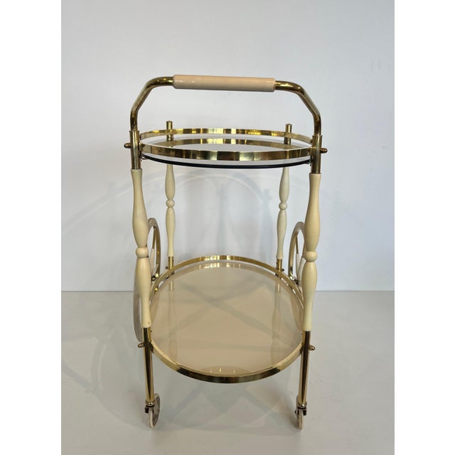 1940s 1940s Italian oval drinks trolley in brass and lacquered wood For Sale - Image 5 of 12