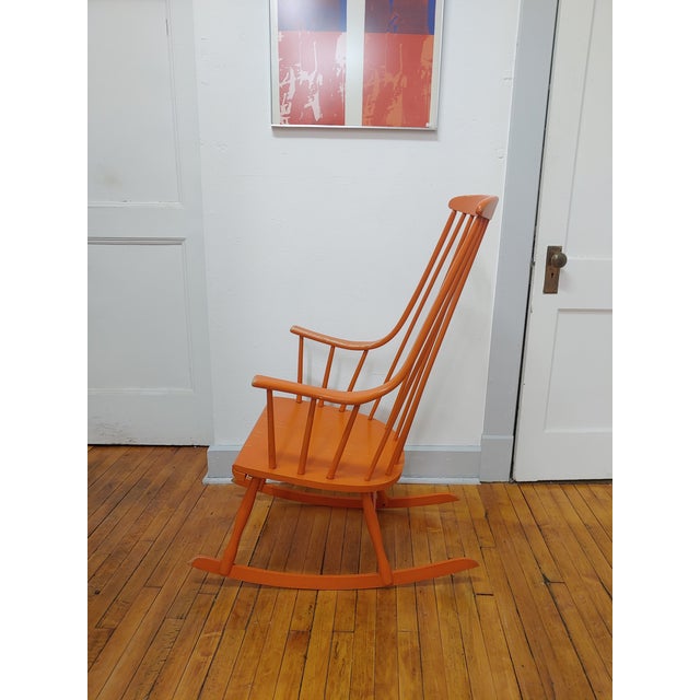 Lena Larsson 1977 Danish Modern Style Rocker in Original Orange Paint For Sale - Image 4 of 12