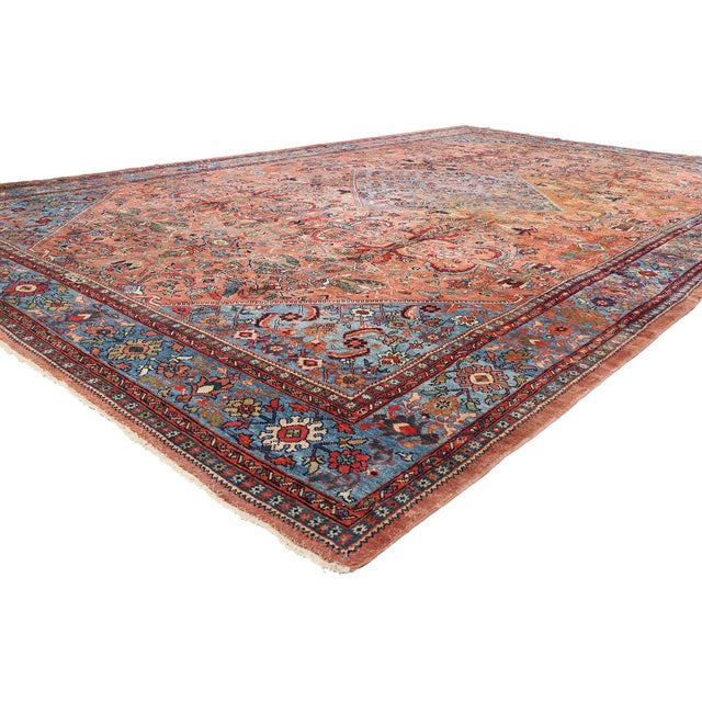 90020 Signed Antique Persian Sultanabad Rug, 10'00 x 17'06. This hand-knotted wool antique Persian Sultanabad rug is a...