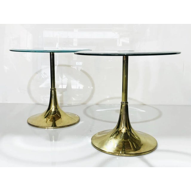 1970s 1970s Pair of Charles Hollis Jones "Bugle" Base Side Tables in Brass & Glass For Sale - Image 5 of 13