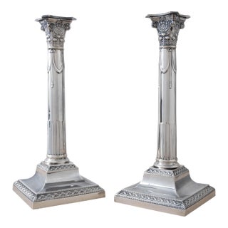 Hawksworth, Eyre & Co LTD Georgian Sterling Silver Candlesticks, Sheffield 1905 For Sale