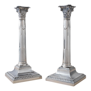 Hawksworth, Eyre & Co LTD Georgian Sterling Silver Candlesticks, Sheffield 1905