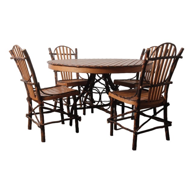 Mid 20th Century Rustic Amish Hickory Adirondack-Style Round Dining Table & Chair Set of 5 For Sale