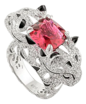 Panther Animal Statement Unisex Silver Ring With Chunky Zircon- Size 7