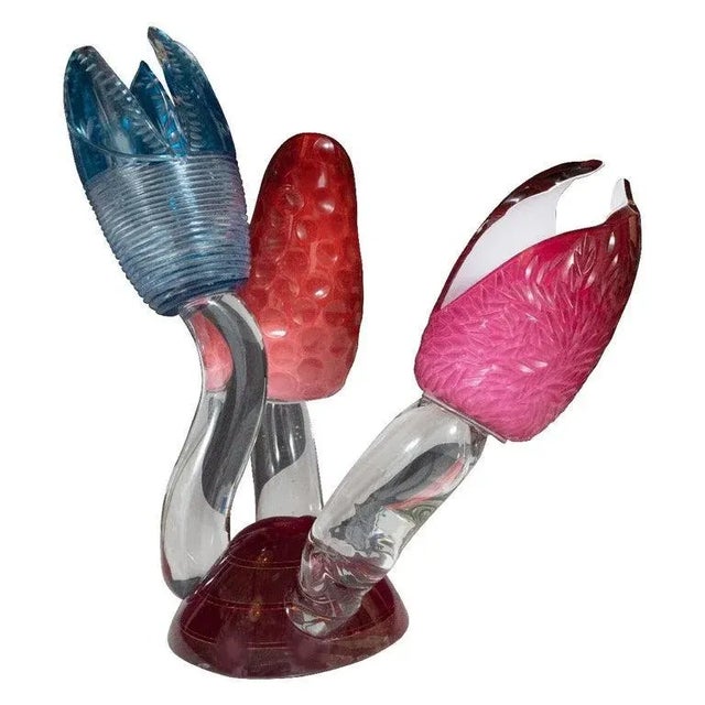 "Dragonfruit" Layered glass organic sculpture featuring hand-polished and layered glass elements by Jiri Jelinek. Signed....