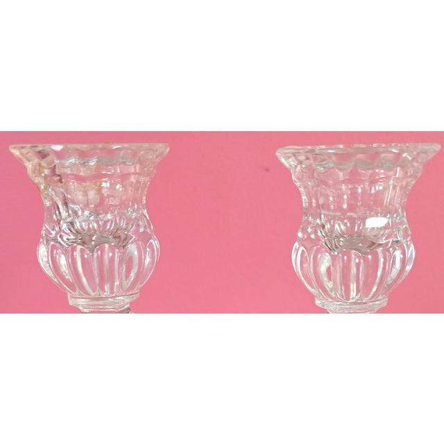 Glass Pair of Vintage Irena Poland 8" Lead Crystal Candlesticks - Diamond & Wedge Cut For Sale - Image 7 of 11