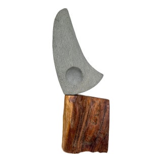 Vintage Modern Granite Brass and Wood Abstract Minimalist Sculpture For Sale