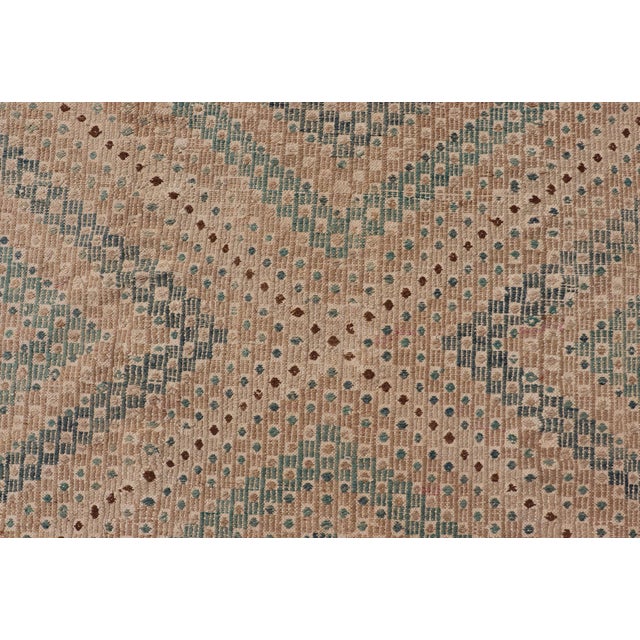 Diamond Design Vintage Turkish Embroidered Kilim in Tan, Cream, and Light Green For Sale - Image 10 of 13