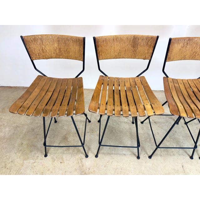 Mid-Century Modern Set of Four Circa 1960’s Arthur Umanoff /Raymor Wrought Iron Tall Bar Stools For Sale - Image 3 of 12