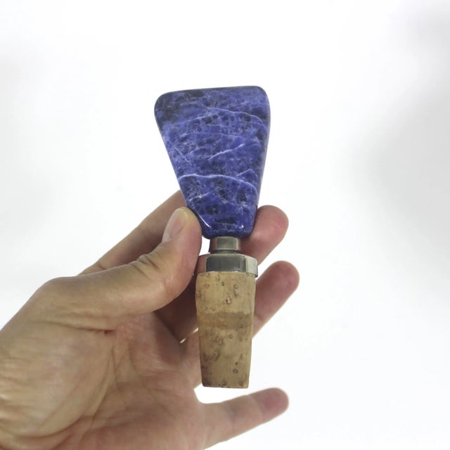 1990s Vintage Bottle Stopper Sodalite Blue Wine Cork Semiprecious Stone For Sale - Image 5 of 10