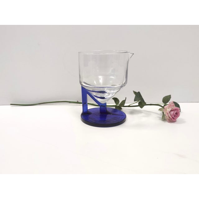 Postmodern Vintage Postmodern Italian Blue Glass Pitcher, 1970s For Sale - Image 3 of 10