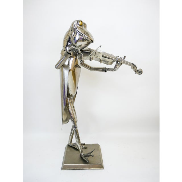 2000 - 2009 "Frog Violinist" Folk Art Metal Sculpture by James Sauer For Sale - Image 5 of 12