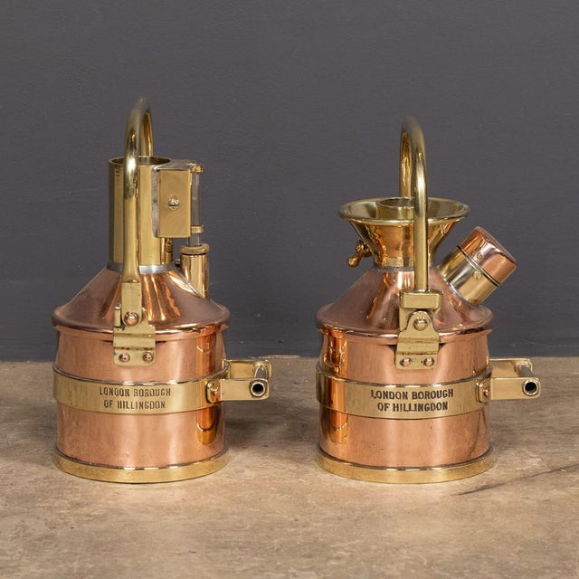 Metal Vintage English Polished Checkpump Petrol Canisters, 1970s, Set of 2 For Sale - Image 7 of 18