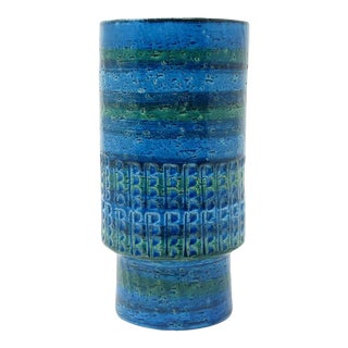 Vintage Aldo Londi for Bitossi Rimini Blue Turquoise Italian Art Pottery Vase For Sale