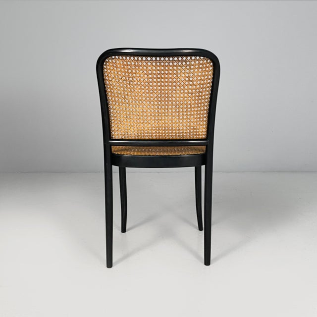 1980s Czechoslovak Modern Straw and Black Wood Chairs 811 by Joseph Hoffmann for Drevounia, 1980s, Set of 6 For Sale - Image 5 of 15