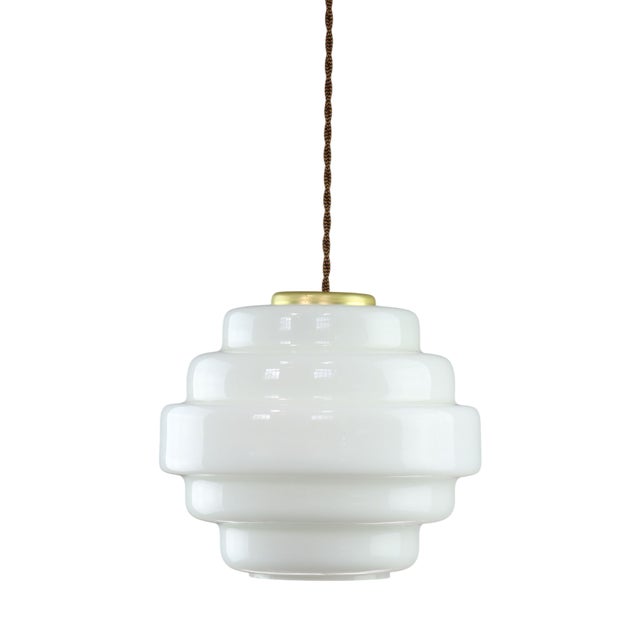 Mid-Century Italian Brass and Opaline Glass Pendant Lamp For Sale