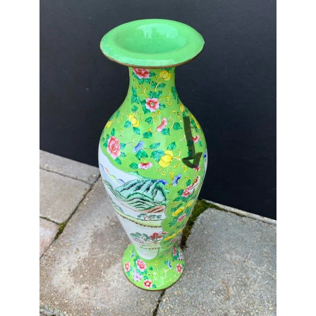 Light Green Vintage Chinoiserie Green Enamel Vase For Sale - Image 8 of 10