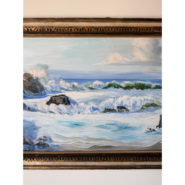 1970’s Liz Lemons Impressionist Coastal Landscape Oil on Canvas, Framed For Sale - Image 4 of 12