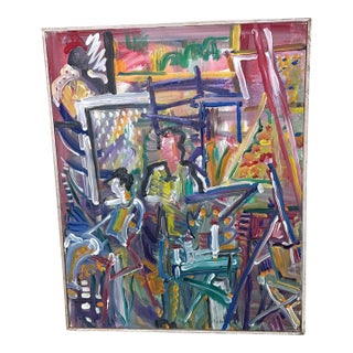 1970s Vintage Abstract Expressionist Painting on Canvas Signed Amy ~Framed, Framed For Sale