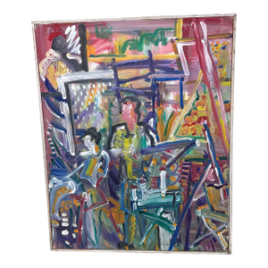 1970s Vintage Abstract Expressionist Painting on Canvas Signed Amy ~Framed, Framed
