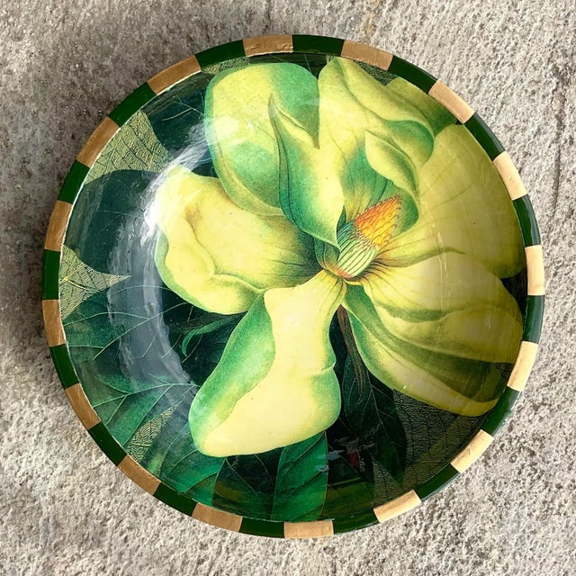 Boho Chic Vintage Boho 80s Lacquered Magnolia Bowl For Sale - Image 3 of 5