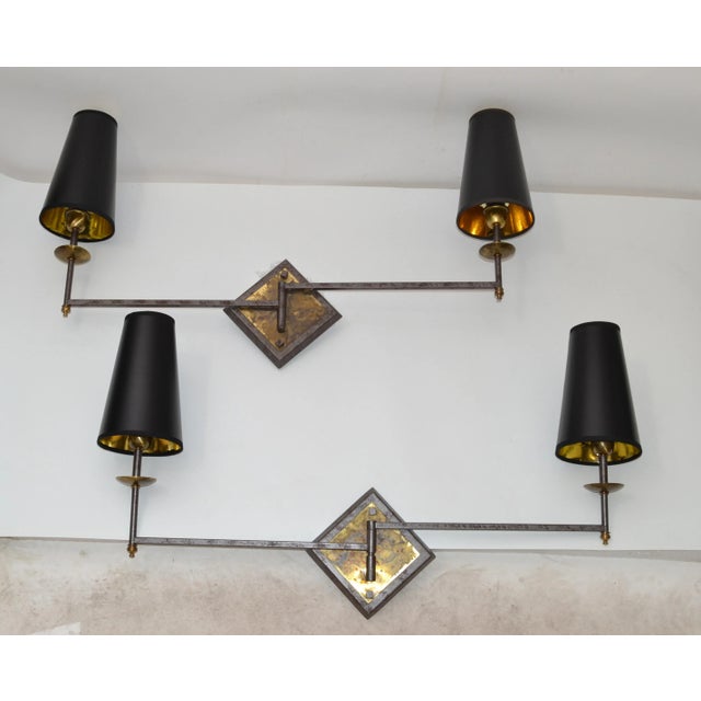 French Mid-Century Modern Metal & Brass Swing Arm Sconces, Wall Lights - Pair For Sale - Image 12 of 13