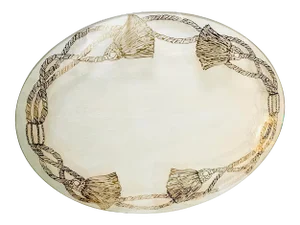 Vintage Oval Transparent Glass Tray With Four Gilt Tassel Decoration