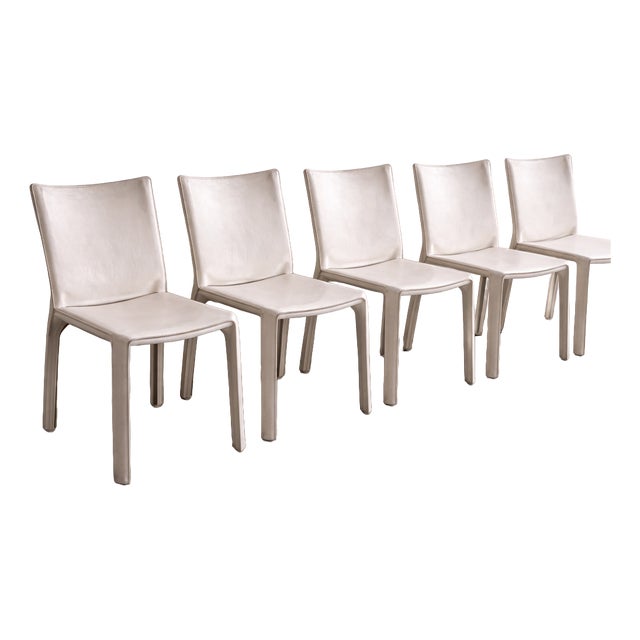 Vintage CAB 412 Chairs in White Saddle Leather by Mario Bellini for Cassina, Italy, 1990s, Set of 6 For Sale