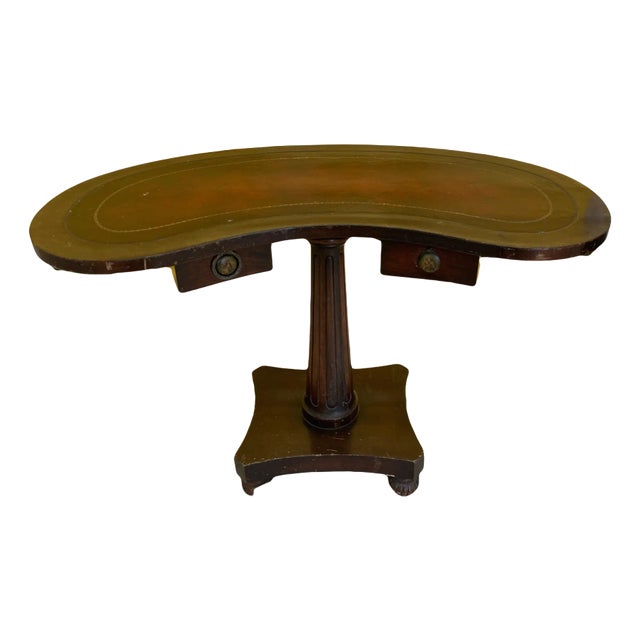 Antique Kidney Shaped Occasional Table With Leather Inset by Maslow Freen of New York For Sale