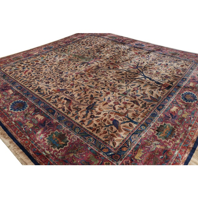 Rug & Kilim Antique Indo-Tabriz Square Rug With Pictorials and Floral Pattern | Rug & Kilim For Sale - Image 4 of 9
