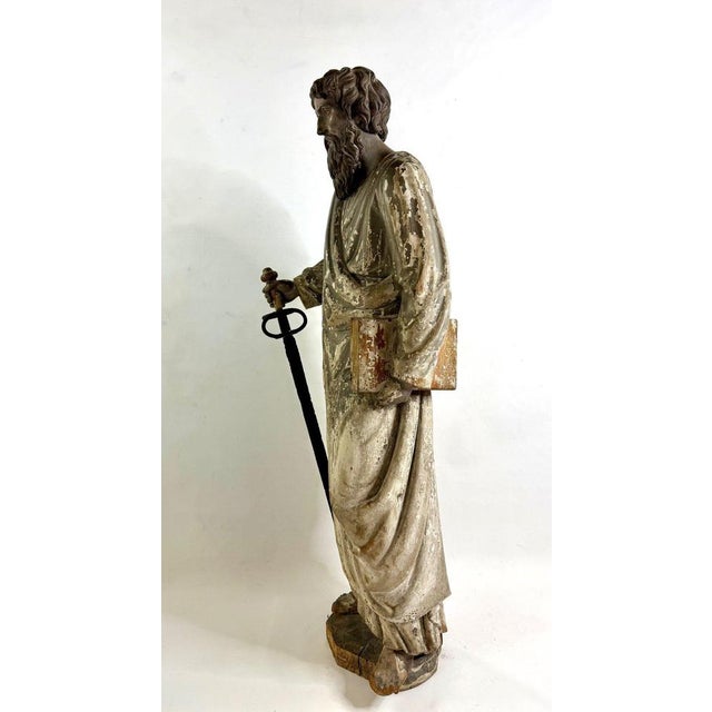 Antique Statue of Saint Paul in Solid Oak For Sale - Image 9 of 14