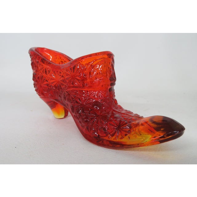 Vintage Fenton Amberina Daisy and Button Glass Slipper Shoe Figurine 4562b For Sale - Image 11 of 13