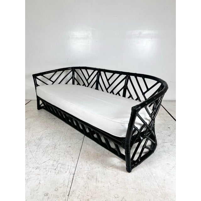 Wood Vintage Rattan Chinese Chippendale Sofa For Sale - Image 7 of 10