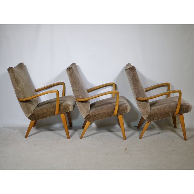 Mid-Century Modern Lounge Chairs with Velour Fabric, 1960s, Set of 3 For Sale - Image 6 of 11