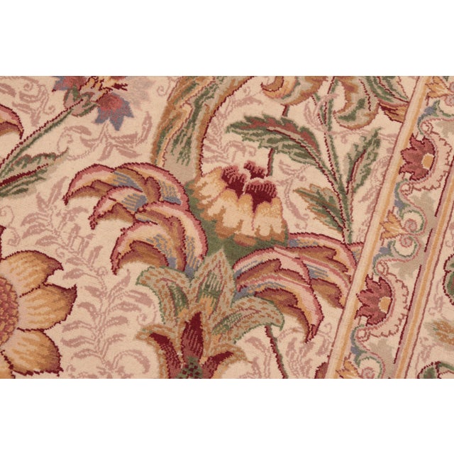 Shabby Chic Floral Pak-Persian Beige/Green Wool Rug - 8'0'' X 9'11'' For Sale In New York - Image 6 of 9