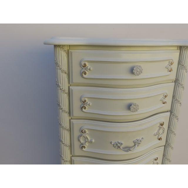 French Shabby Chic Painted Carved Tall Narrow Lingerie Jewelry Chest 6406 For Sale - Image 16 of 18