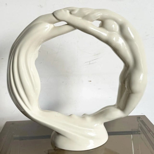 Postmodern Cream Floss Ceramic Circle of Love Sculpture by Haeger