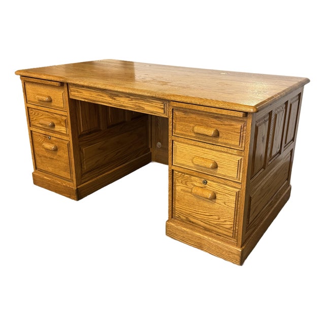 Noriega Furniture Smith Oak Executive Desk, Vintage For Sale