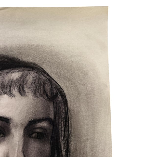 Donna Foreman Hopper Charcoal Portrait of a Woman in a Sheer Headscarf - MCM For Sale - Image 4 of 8