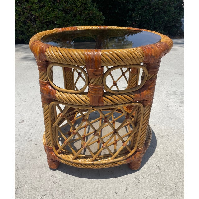 Contemporary Vintage Rattan Twisted Pencil Reed Side Table For Sale - Image 3 of 5