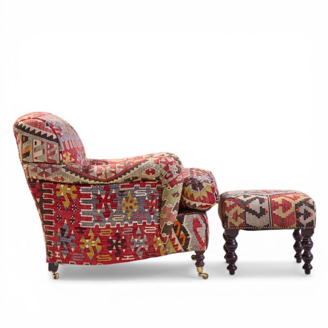 George Smith Kilim Lounge Chairs - Pair With Ottoman For Sale - Image 11 of 13