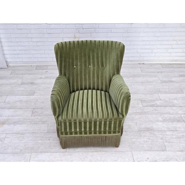 Wood Danish Armchair in Green Furniture Velour, 1960s For Sale - Image 7 of 18