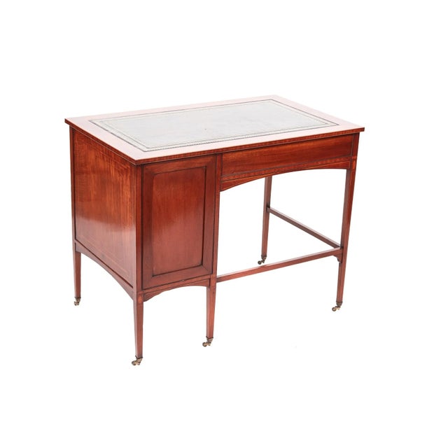 Antique Edwardian Inlaid Mahogany Single Pedestal Desk For Sale - Image 5 of 13